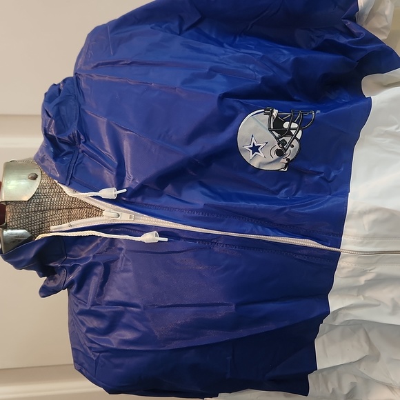 Dallas Cowboys, rain jacket, hood, zip up, pockets, 100% PVC, navy, white, XL - Picture 2 of 12